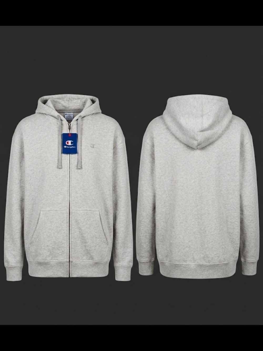 Mens Champion Heather Gray Full-Zip Hoodie with Hood Plus Size